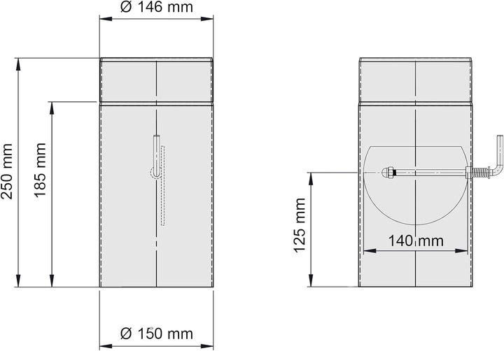 Ø 150mm - Ofenrohr 25cm mit Drosselklappe gussgrau - 2 mm Stahlblech - bis 600°C - Senotherm-Beschic