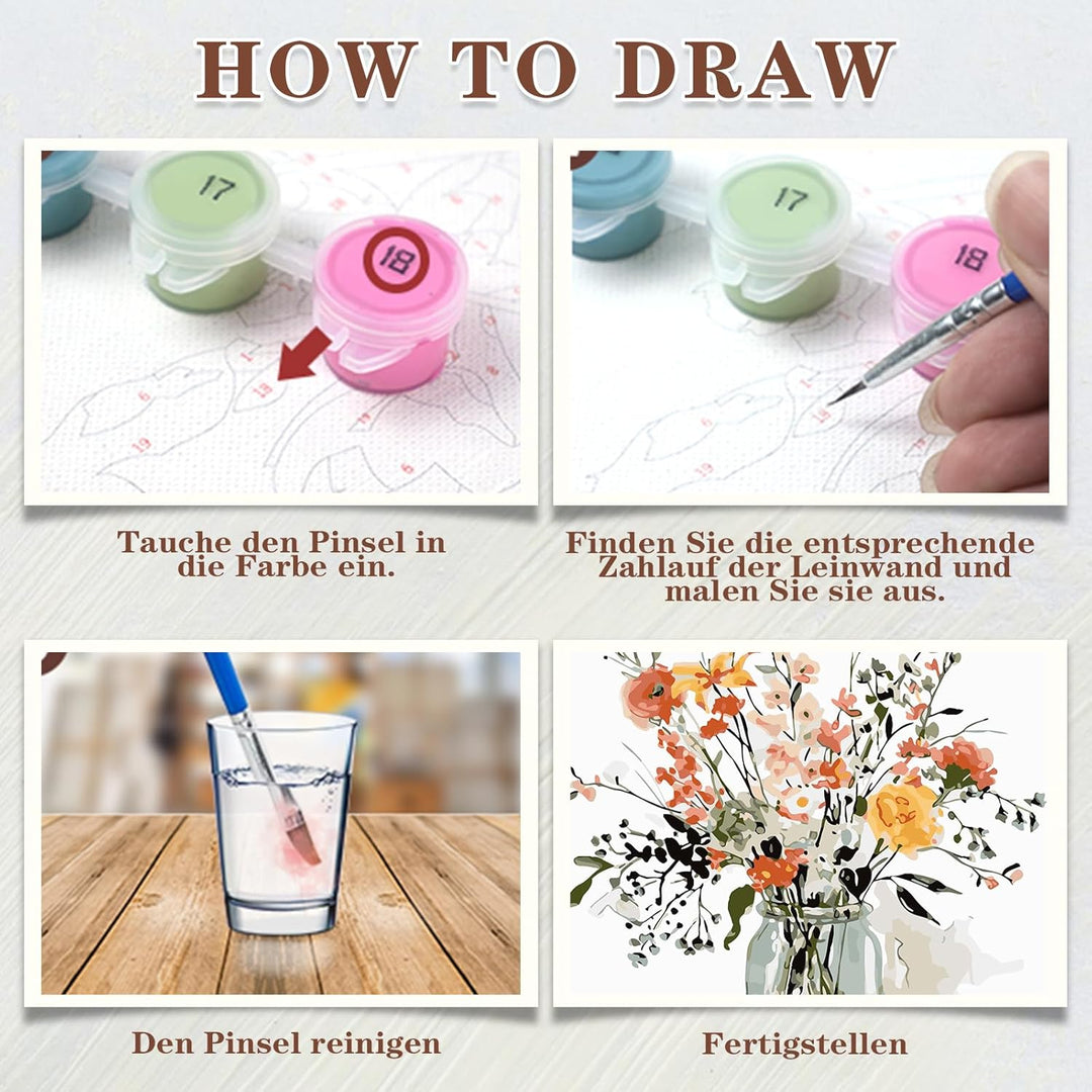 DUGEHO DIY Handgemalt Ölgemälde Leinwand Kits, 4P Malen Nach Zahlen Erwachsene Blume, Anfänger Paint