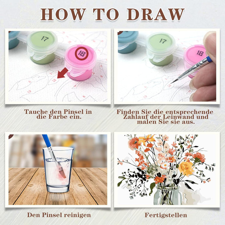 DUGEHO DIY Handgemalt Ölgemälde Leinwand Kits, 4P Malen Nach Zahlen Erwachsene Blume, Anfänger Paint