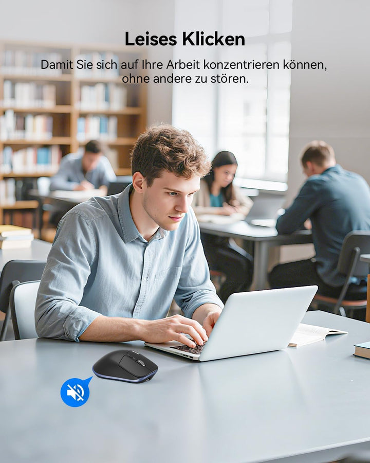 TECKNET Bluetooth kabellose Maus(BT 5.3/5.0+2,4G), Seitliches Mausrad, Superschnelles Scrollen, Wied