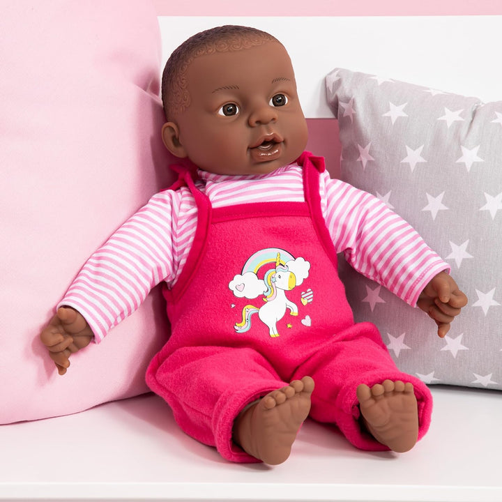 Bayer Design 94001AI Funktionspuppe, Babypuppe Brooky Girl, Mädchen, 12 Babylaute, 40cm, dunkelhäuti