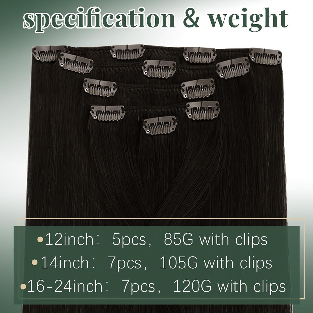 Ugeat Clip in Extensions Echthaar Dunkelbraun Haarverlängerung Echthaar Extensions Haare Natürlich E