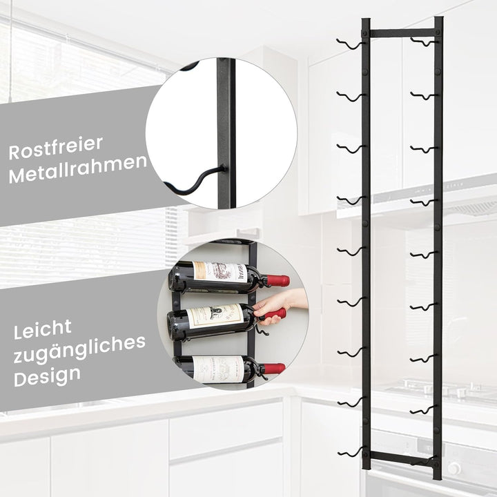 COSTWAY Weinregal Wand für 9 Weinflaschen, Flaschenhalter Metall, Flaschenregal Industrial, Aufbewah