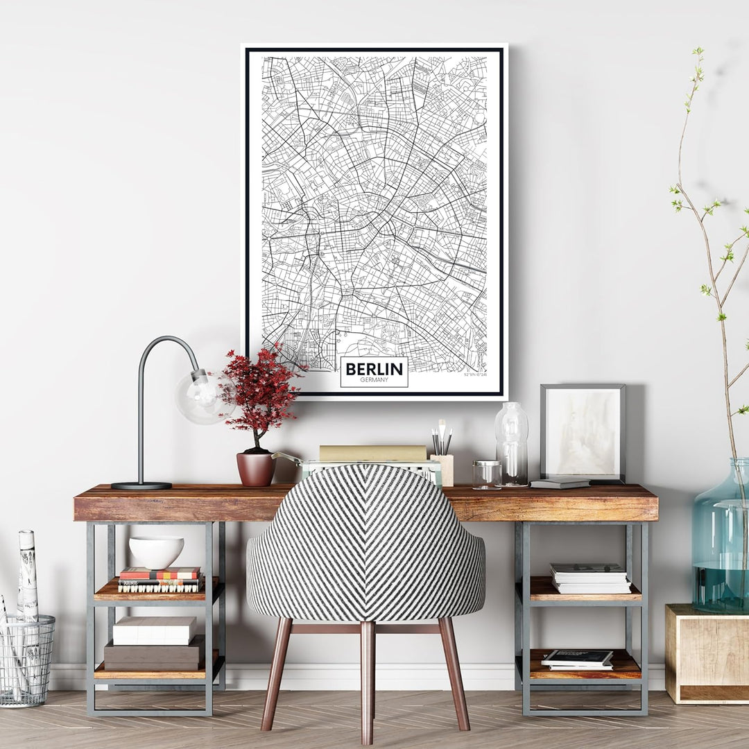 wandmotiv24 Stadt Karte als Leinwandbild, 80x60cm, Hochformat, Berlin, Deutschland, Hauptstadt, BLN,