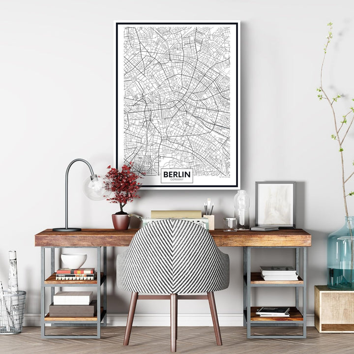 wandmotiv24 Stadt Karte als Leinwandbild, 80x60cm, Hochformat, Berlin, Deutschland, Hauptstadt, BLN,