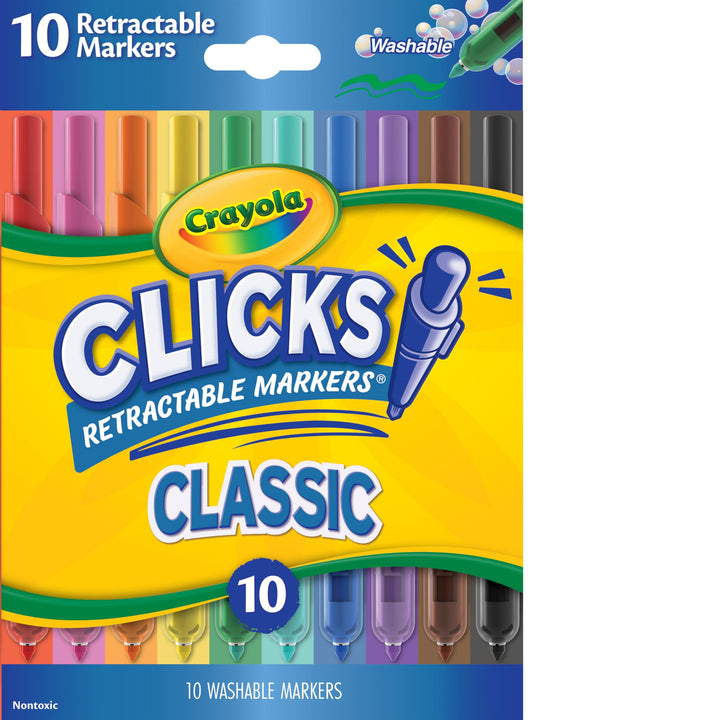 Crayola Washable Markers with Retractable Tips, Clicks, School Supplies, Art Markers, 10 Count Klass