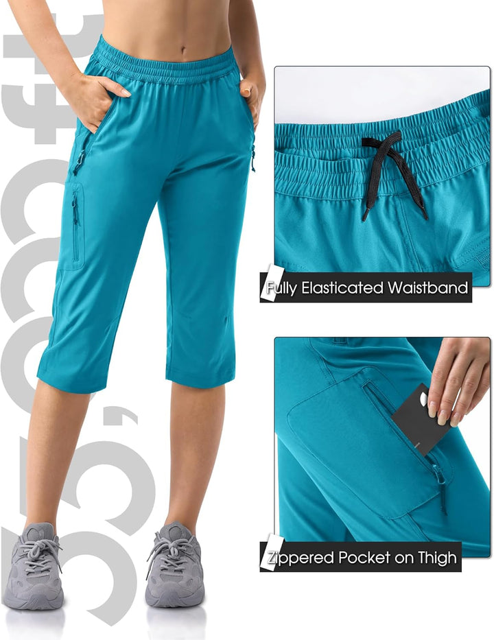 33,000ft Damen 3/4 Hose Capri Wanderhose Stretch Leichte Radhose Taschen Sommer Outdoor Golf Hose 36