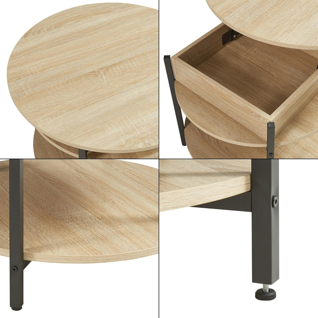 [en.casa] Couchtisch mit Hebeplatte rund Kandas Wohnzimmertisch mit Stauraum Ø70 x 49 cm Kleiner Tis