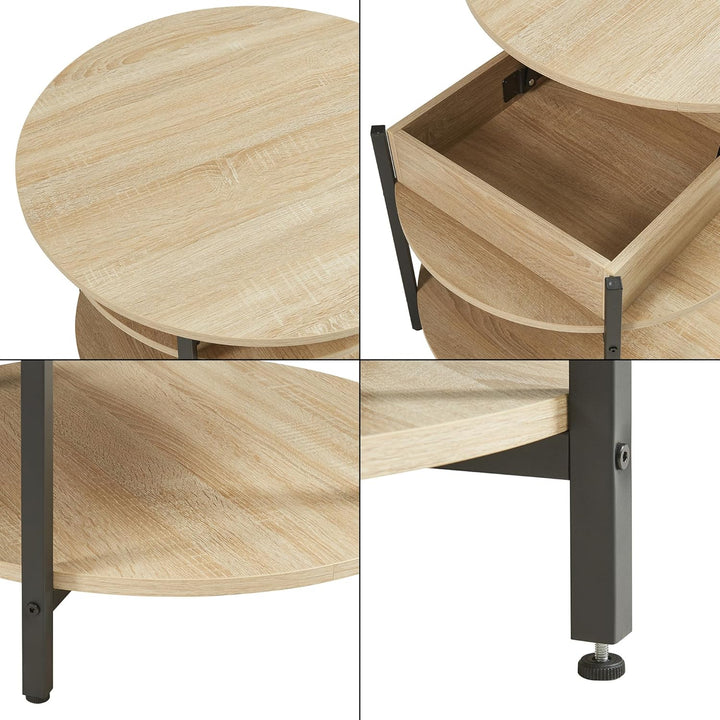 [en.casa] Couchtisch mit Hebeplatte rund Kandas Wohnzimmertisch mit Stauraum Ø70 x 49 cm Kleiner Tis