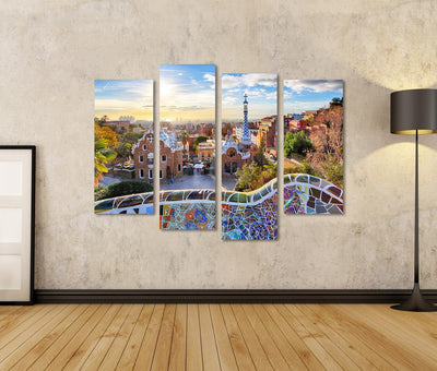 Bild auf Leinwand Barcelona Park Güell Spanien Wandbild Poster Kunstdruck Bilder Format: 130x80cm -