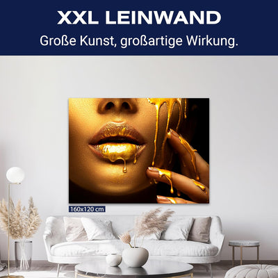 wandmotiv24 Leinwand-Bild Gold Collection, Grösse 60x45cm, Querformat, Frau in Gold, tropfende Farbe