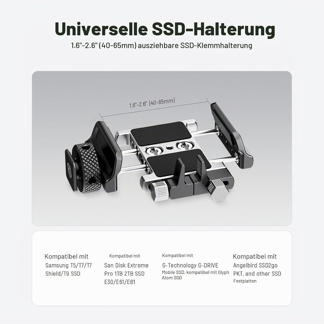 Neewer Universelle SSD-Halterung mit Kaltschuh/Kabelklemme, 4,1 cm - 6,6 cm für T5 T7 T9 SSD, kompat