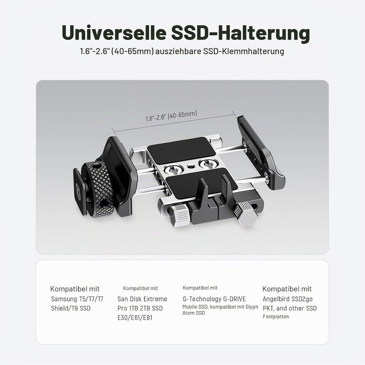 Neewer Universelle SSD-Halterung mit Kaltschuh/Kabelklemme, 4,1 cm - 6,6 cm für T5 T7 T9 SSD, kompat