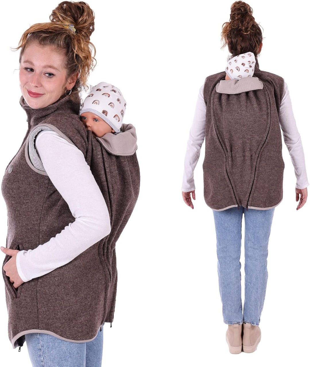 Viva la Mama - Trageweste aus Wollwalk Umstandsweste Wollweste zum Babytragen - PEVE S braun, S brau
