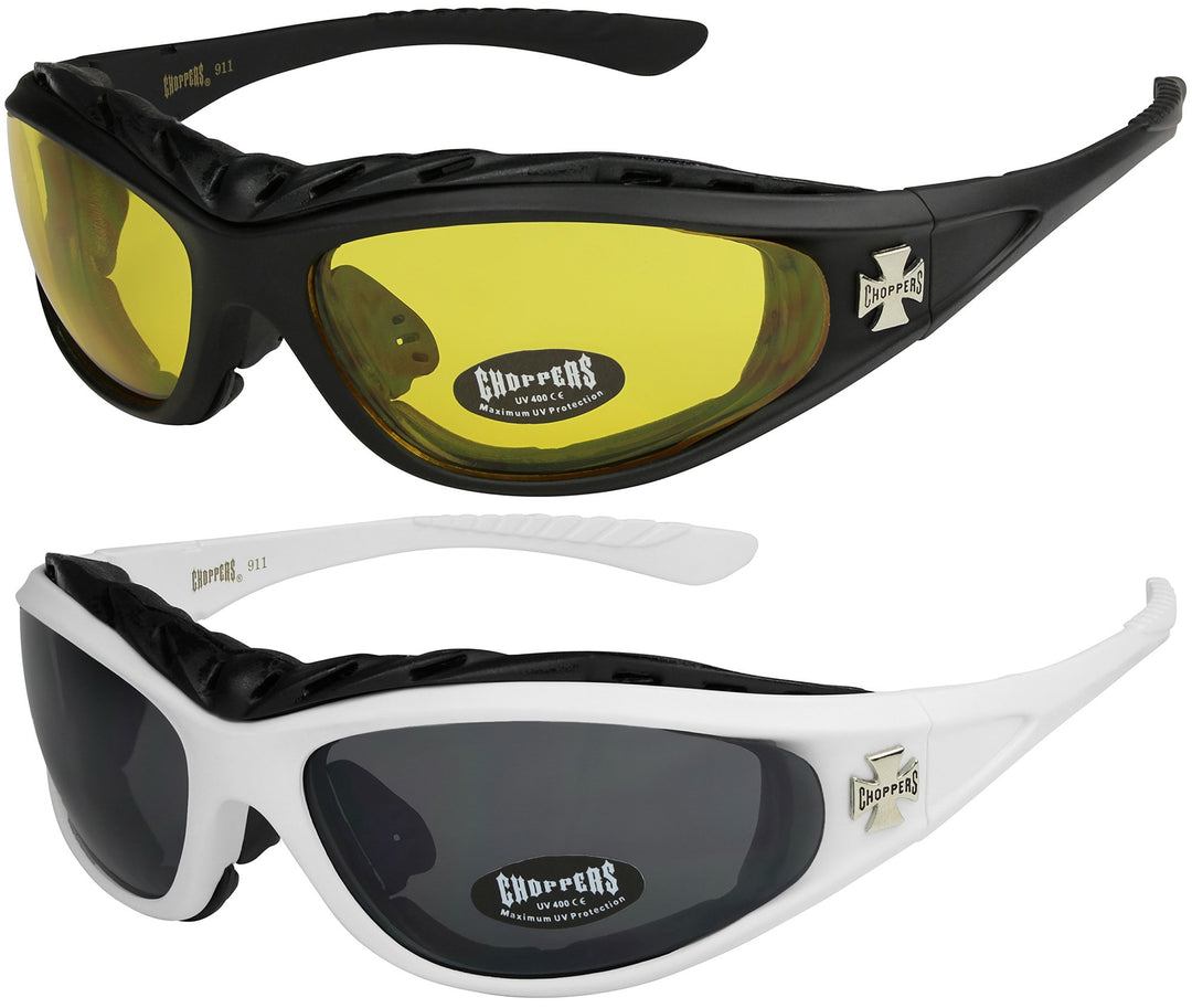 2er Pack Choppers 911 Sonnenbrillen Motorradbrille Sportbrille Radbrille mit Polsterung in den Farbe