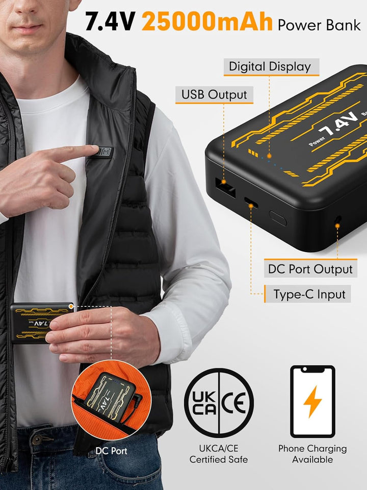 Beheizbare Weste, Heizweste für Damen Herren, Beheizte Daunenjacke, Heizjacke mit 25000mAh Powerbank
