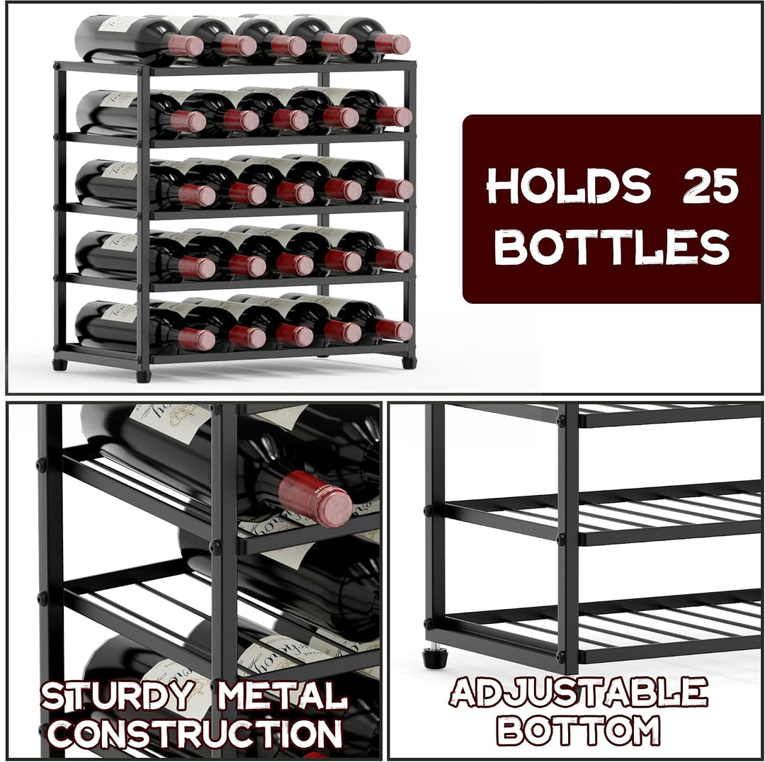 Weinregal für 25 Flaschen, 5-Stufiges Flaschenregal, Stehendes Metall-Weinregal, Weinflaschenhalter,