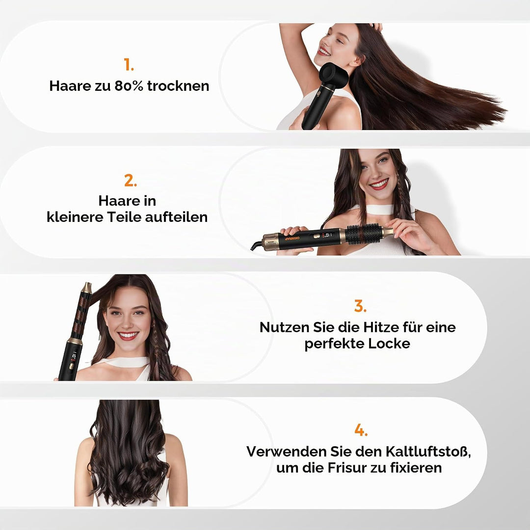 OKWRAP LCD Hairstyler 5 in 1 Haarstyler Airbrush, Hair Styler Set Mit Rundbürstenföhn Haarstyler War