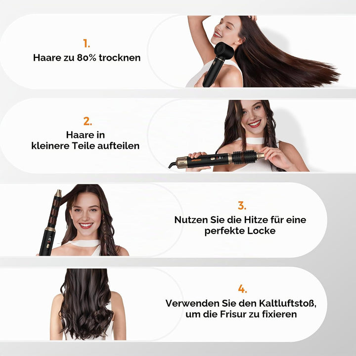 OKWRAP LCD Hairstyler 5 in 1 Haarstyler Airbrush, Hair Styler Set Mit Rundbürstenföhn Haarstyler War