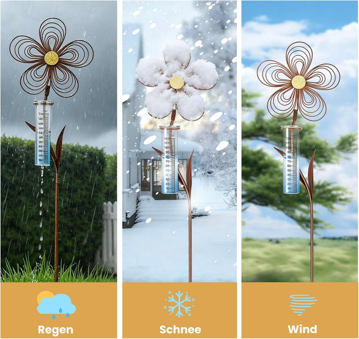 Regenmesser für Garten 115 cm, Frostsicher Niederschlagsmesser in Rostoptik zur Messung der Regenmen