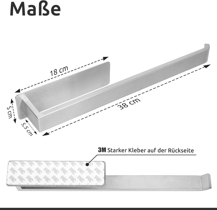 ECENCE Handtuchhalter ohne Bohren selbstklebend gebürstet 38cm - Moderne Handtuchstange aus Edelstah
