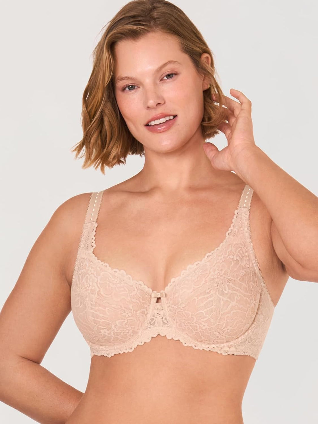 DELIMIRA Damen Minimizer BH Ohne Einlagen Mit Spitze Mit Bügel Grosse Grössen 100B Beige, 100B Beige