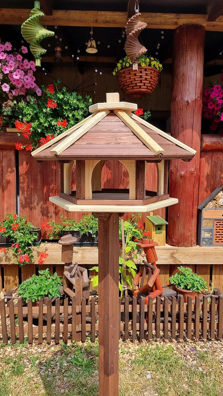 Vogelhaus mit Stander aus Holz, wetterfest, vogelfutterhaus, Futterhaus, Futterstation für Wildvögel