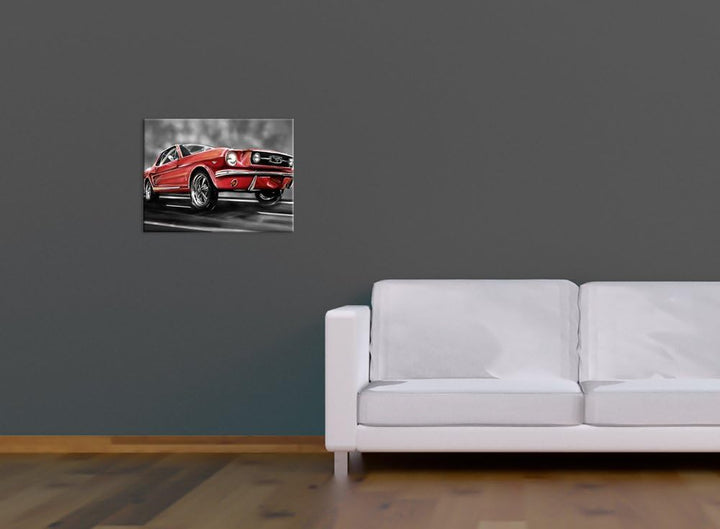 Bilderdepot24 Bild auf Leinwand | Mustang Graphic - rot in 70x50 cm als Wandbild | Wand-deko Dekorat