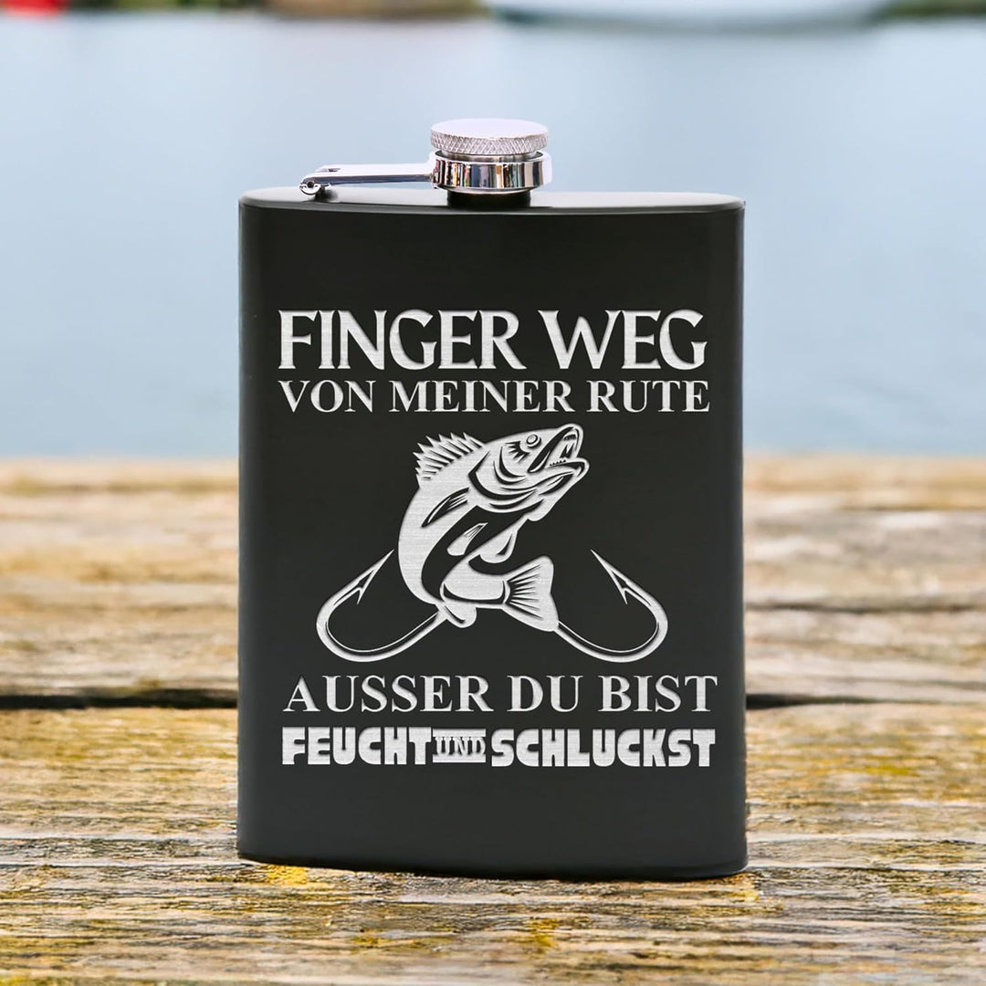 Flanacom Flachmann aus Edelstahl 227 ml (8oz) – Angeln & Fischer Design – inkl. Trichter – Auslaufsi