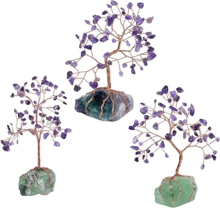 KYEYGWO Amethyst Heilung Kristall Geldbaum auf Natürlichen Fluorite Rohstein Base, Feng Shui Bonsai