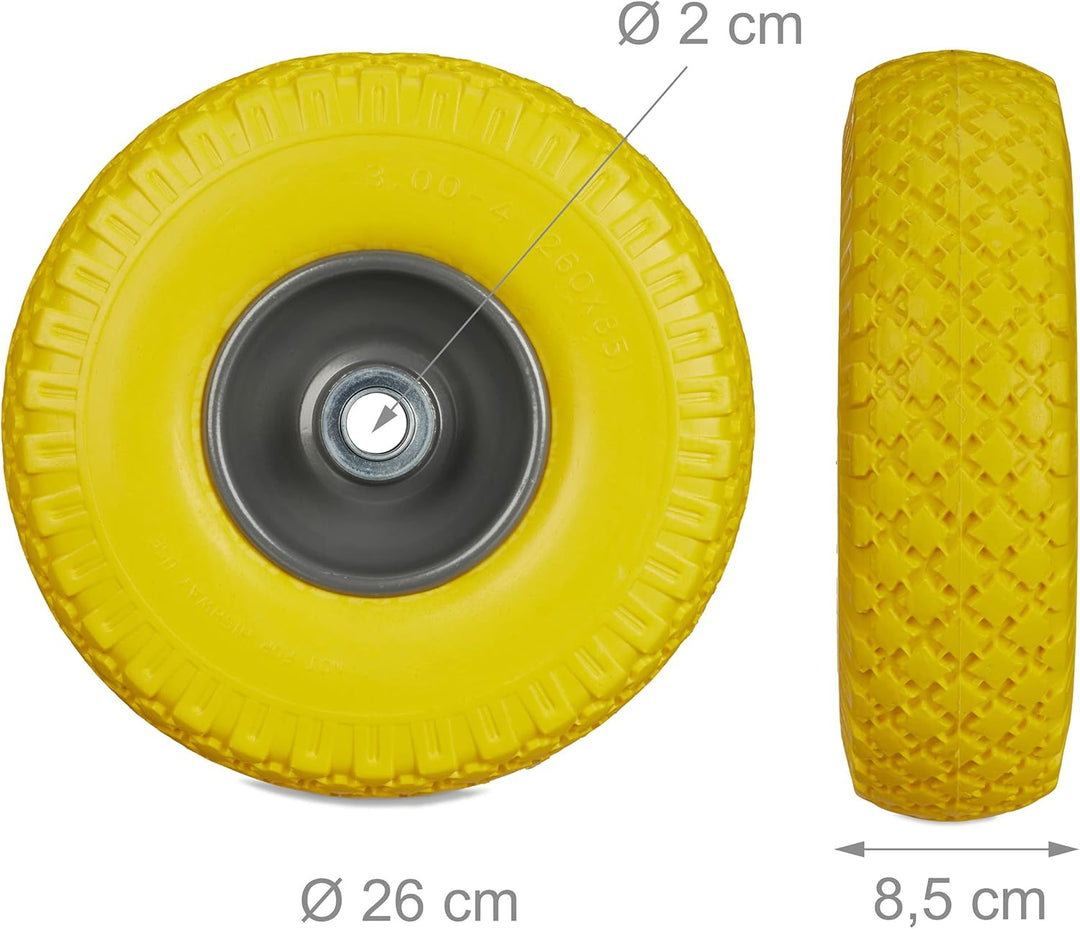 4 x Sackkarrenrad, pannensichere Vollgummireifen, 3.00-4" Stahlfelge, 20mm Achse, 100kg, Ersatzrad 2