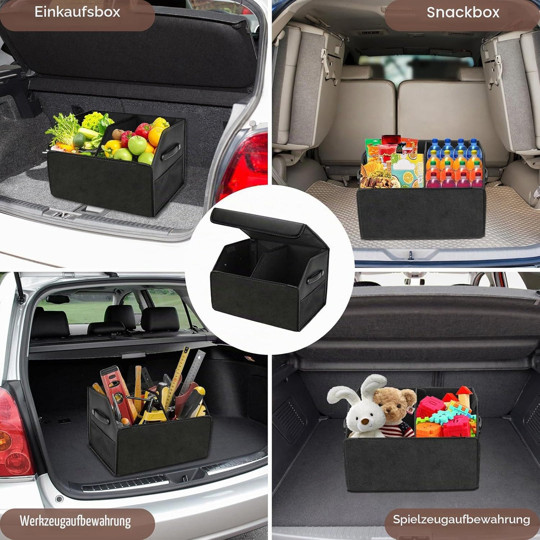 Auto Kofferraum Organizer, 40L Faltbare Leder Kofferraumtasche mit Deckel 44 * 31 * 29cm Autobox Was
