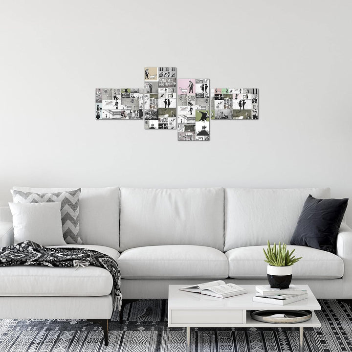 Runa Art Bild Modern Collage Banksy - Made in Germany - Wandbilder Street Art Grau 4 Teilig 302742b