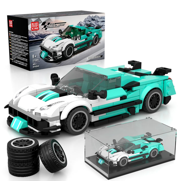 Mould King 27085 Technik Sportwagen Bausteinsets mit Acryl Vitrine Modellautos zum Sammeln, Geschenk