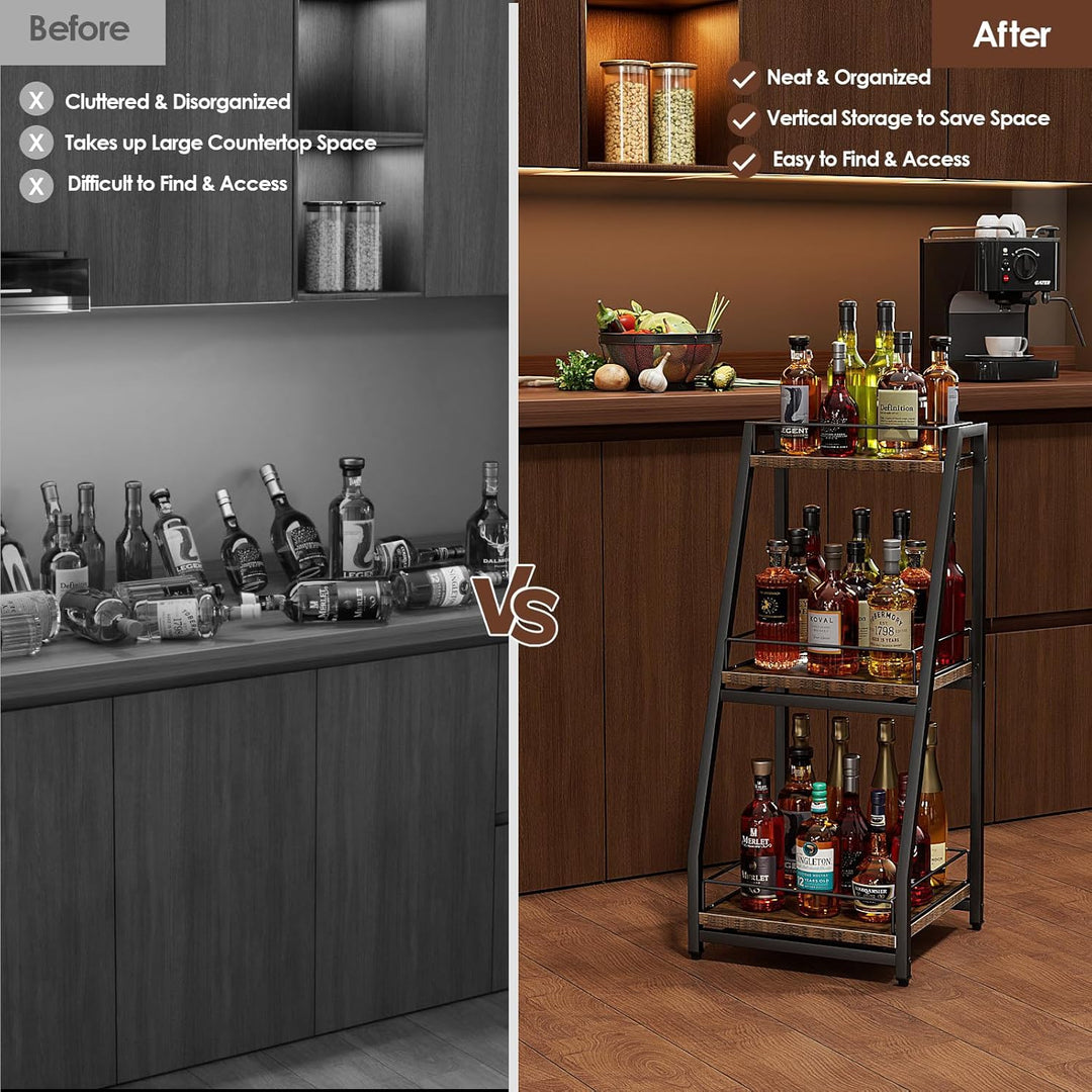 Nuovoware 3-Tier Abgestufte Liquor Cabinet Mini Bar, Weinregal Freistehend Boden für Whiskey, Ecke L