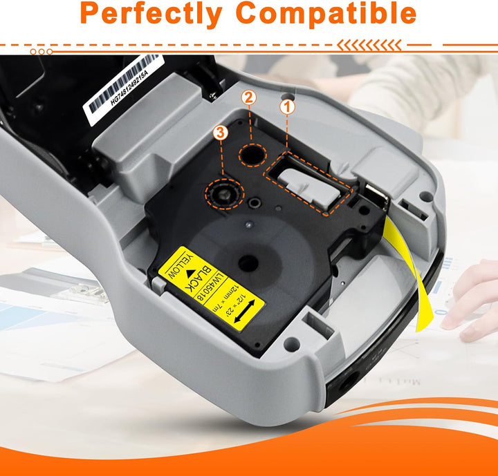 Labelwell 3x Schriftband für Dynmo D1 45018 S0720580 D1 Etikettenband Schwarz auf Gelb, für Dynmo La