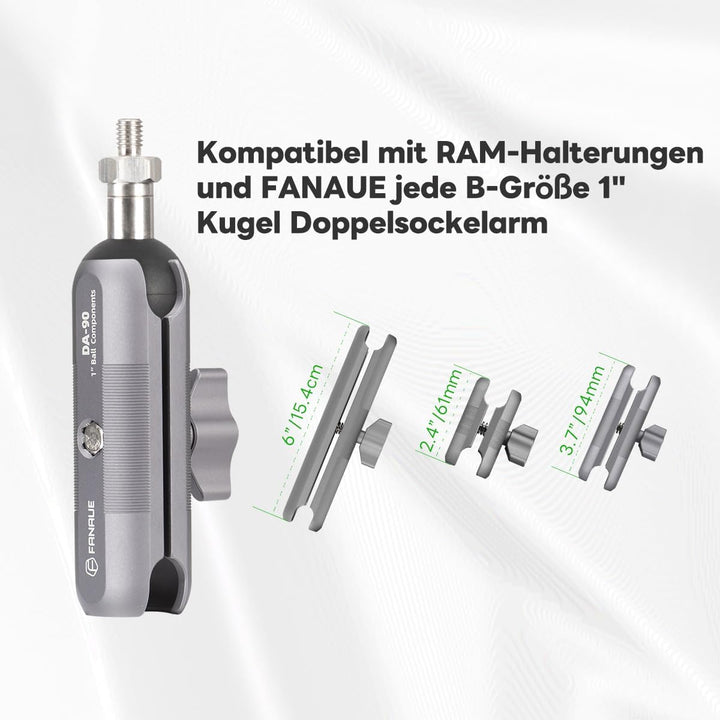 FANAUE 1" Kugel Adapter Kompatibel RAM Mounts B Grösse Doppelsockelarm,mit M6 x 1.0 Gewindepfosten,A