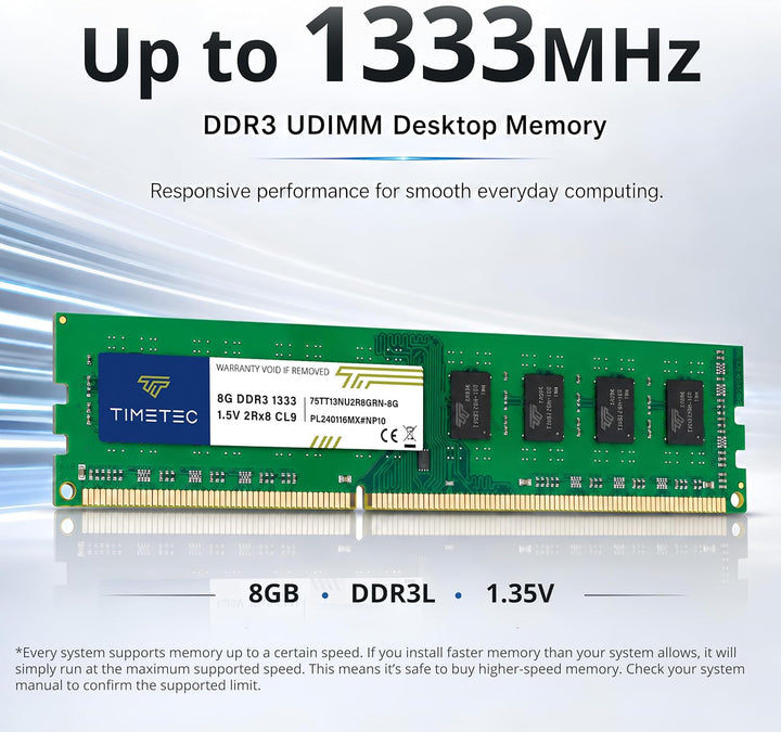 Timetec 16GB KIT(2x8GB) DDR3 1333 MHz PC3-10600 Non-ECC Ungepuffert 1,5V CL9 2Rx8 Dual Rank 240 Pin