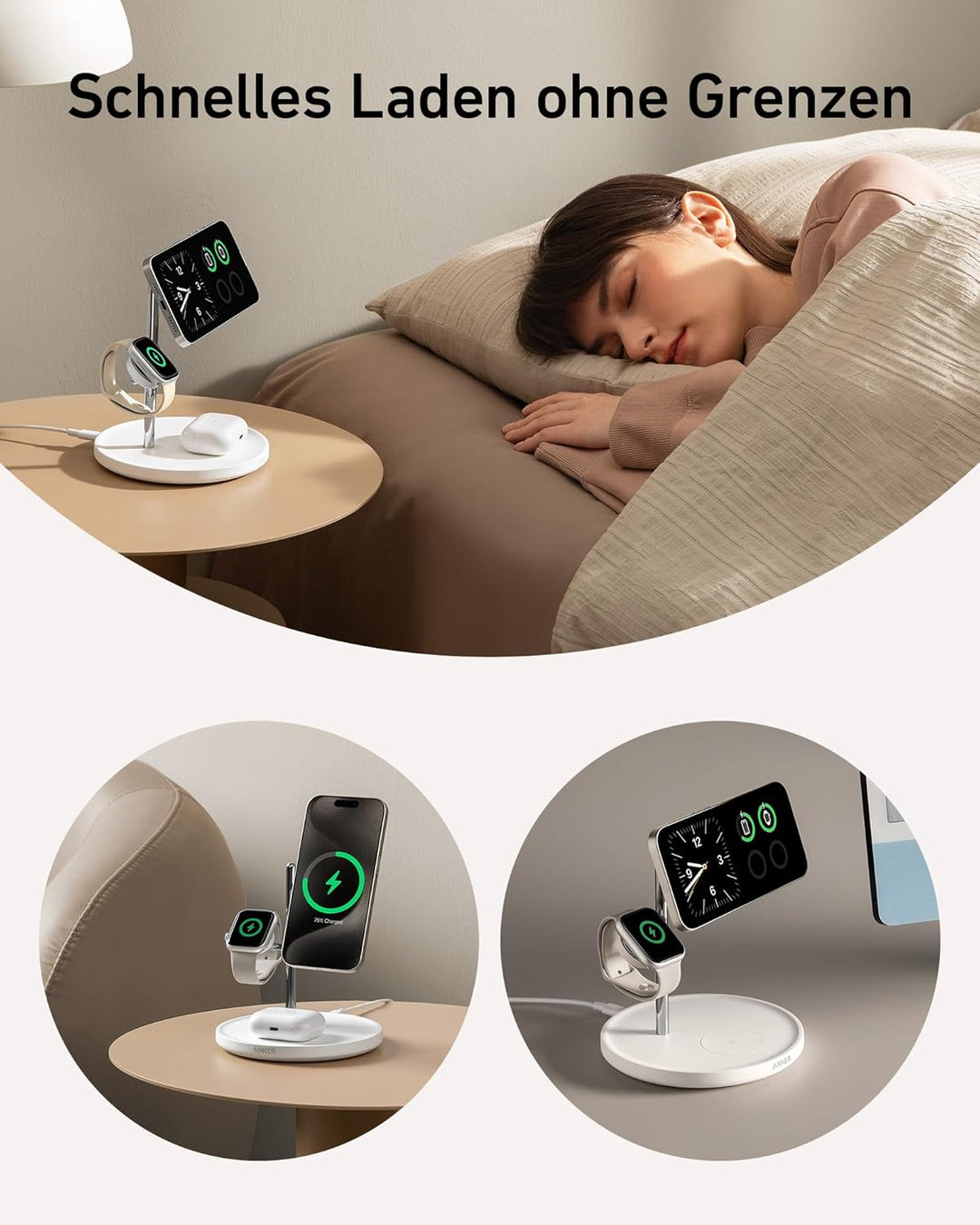 Anker MagGo 3-in-1 Kabellose Ladestation, 15W kabelloser Ladeständer, MagSafe-kompatibel, Qi2-zertif