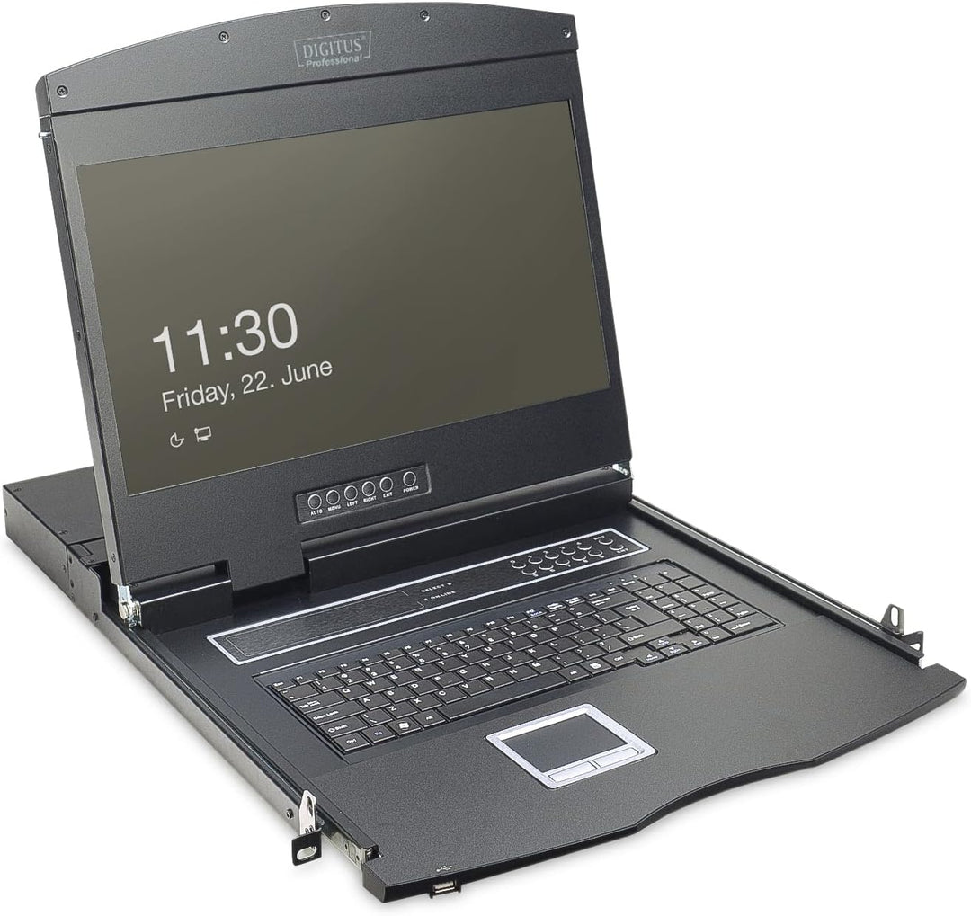 DIGITUS 19" KVM Konsole mit 19" TFT Display (16:9), DE-Tastatur-Layout, KVM Switch mit 16 VGA Ports,