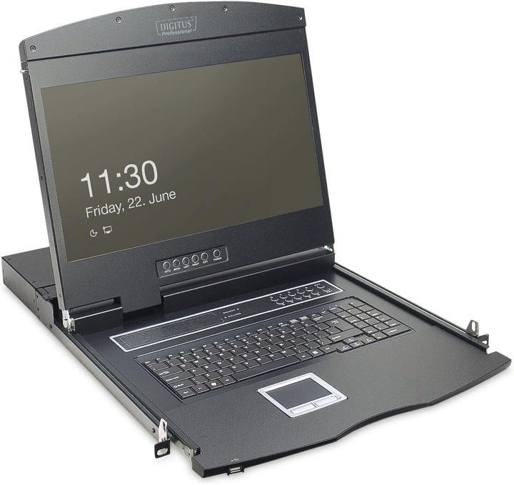 DIGITUS 19" KVM Konsole mit 19" TFT Display (16:9), DE-Tastatur-Layout, KVM Switch mit 16 VGA Ports,