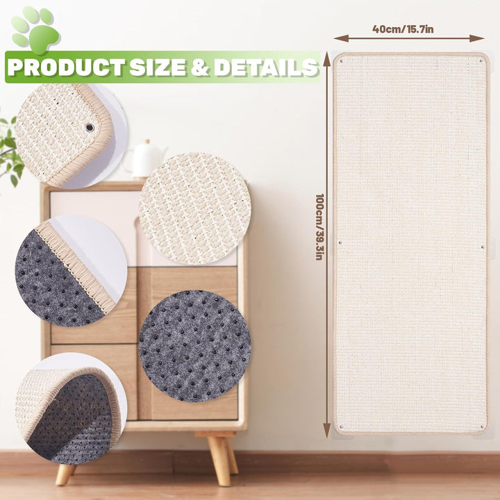 2 Stück Kratzmatte Katze 40x100CM Kratzbretter Natürliche Sisal Kratzmatte Katzenkratzmatte Kratzsch