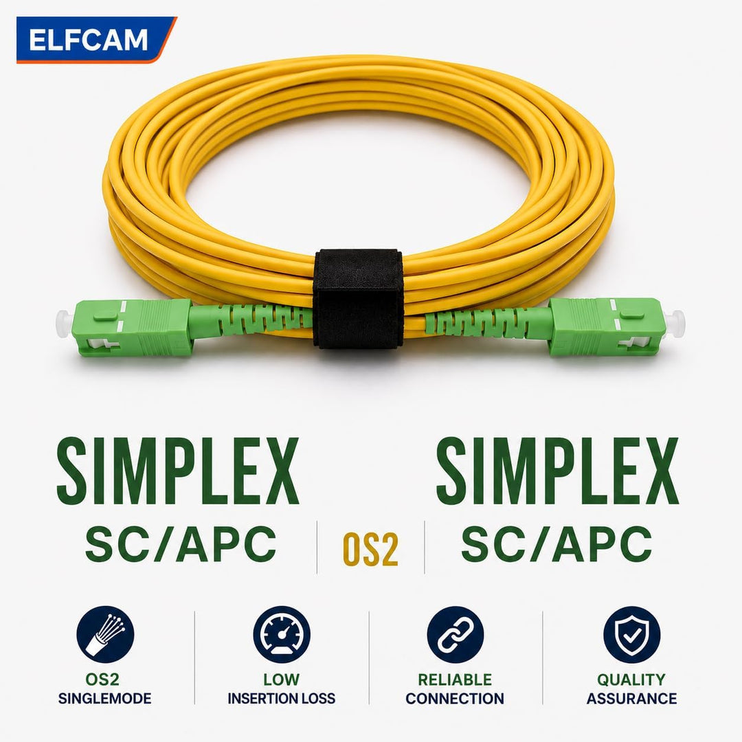 Elfcam® - 100m Glasfaserkabel SC/APC auf SC/APC Simplex Singlemode 9/125, Kompatibel mit Glasfaser b