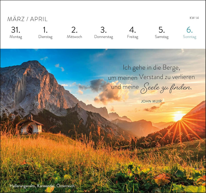 Postkartenkalender 2025: Zauber der Berge: Wochenkalender zum Aufstellen, Tischkalender mit Spiralbi
