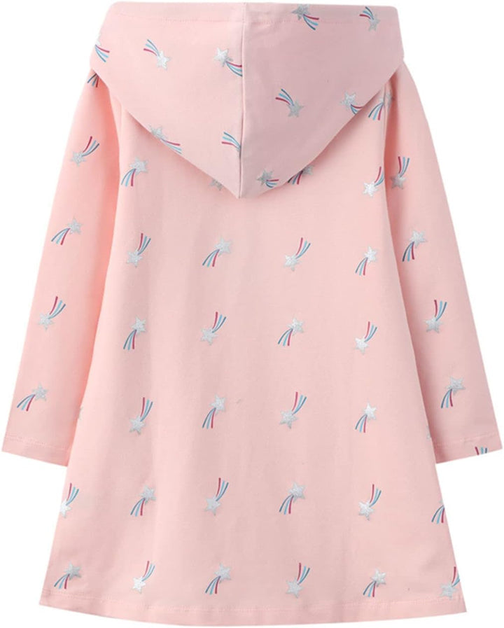 Mädchen Kleid Baumwolle Langarm Kapuzenpullover Hoodie 2-7 Jahre | Streifen Blumen Muster, Langarm,