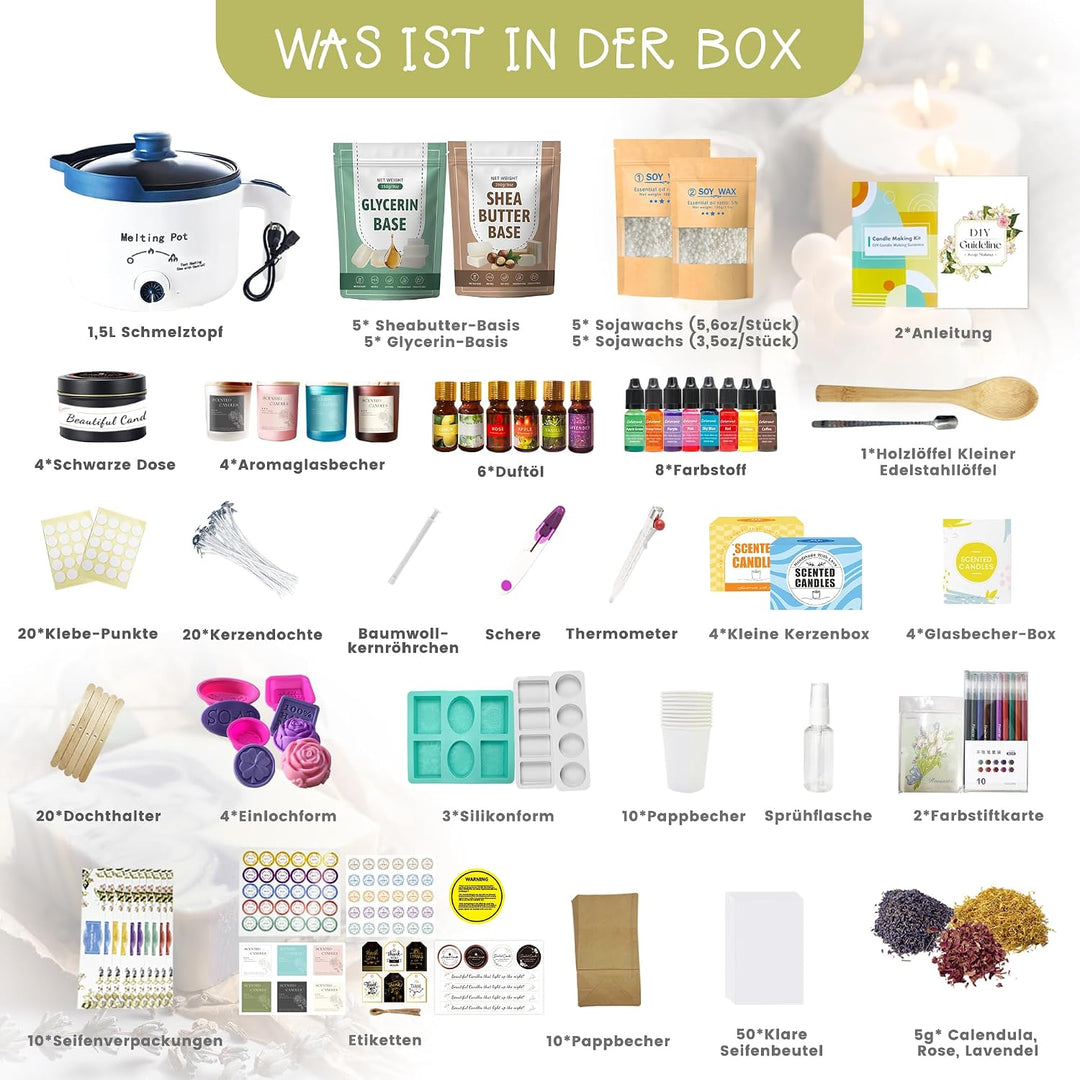 LFISGNN 2-in-1 Kerzen- und Seifenherstellungsset für Erwachsene Anfänger, Komplettes DIY-Set zum Sel