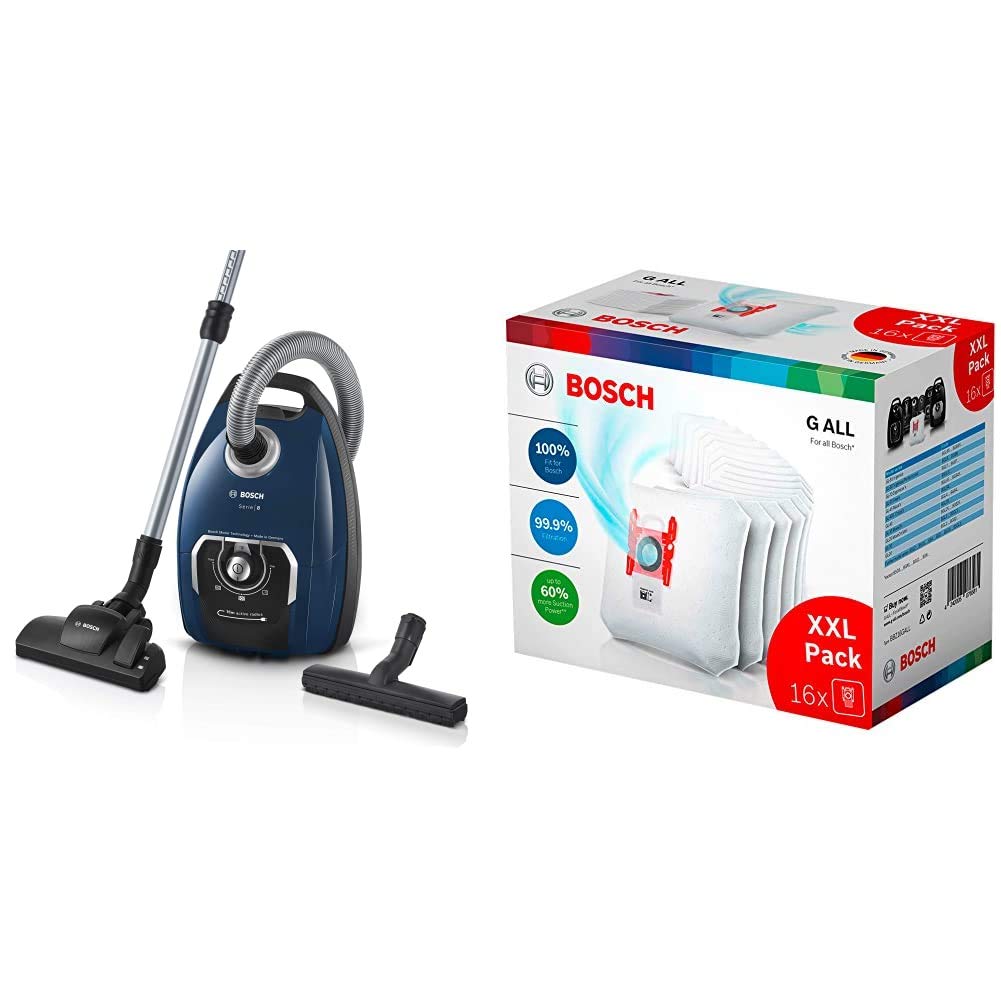 Serie 8 BGB75X494, Staubsauger mit Beutel, blau + BBZ16GALL Staubsaugerbeutel PowerProtect, Stück mi