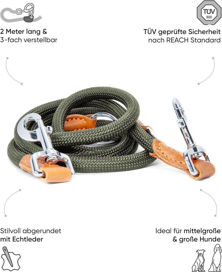 FREUDENTIER® Hundeleine 2m für mittelgrosse & grosse Hunde – 3-Fach verstellbar - Robustes Nylon abg