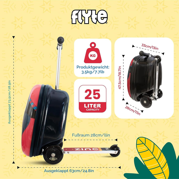 Flyte Scooter Koffer - 2-in-1, 45 cm Reisekoffer Kinder, 25 Liter Fassungsvermögen Kinderkoffer Hand