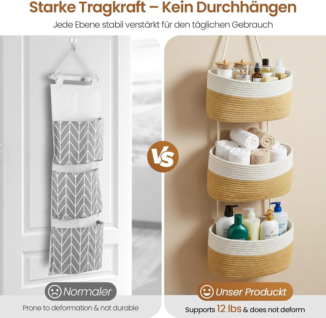 OJTOJT Hängender Organizer, Hängeorganizer Mit Haken, Wand Hängen Tasche Zum3-Tier, Hängeregal Stoff